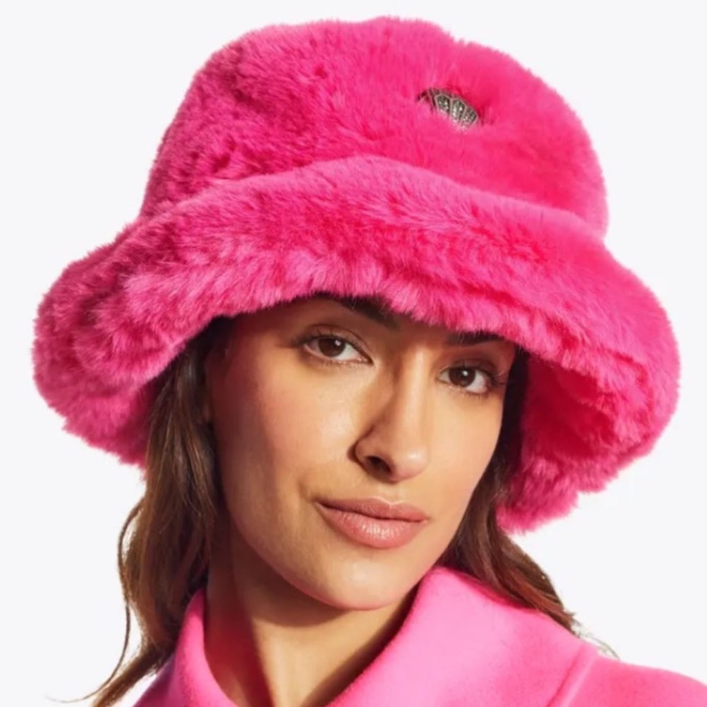 KURT GEIGER Poppy bucket faux fur hat HOT PINK